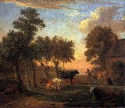 Cows in a meadow near a farm paulus potter